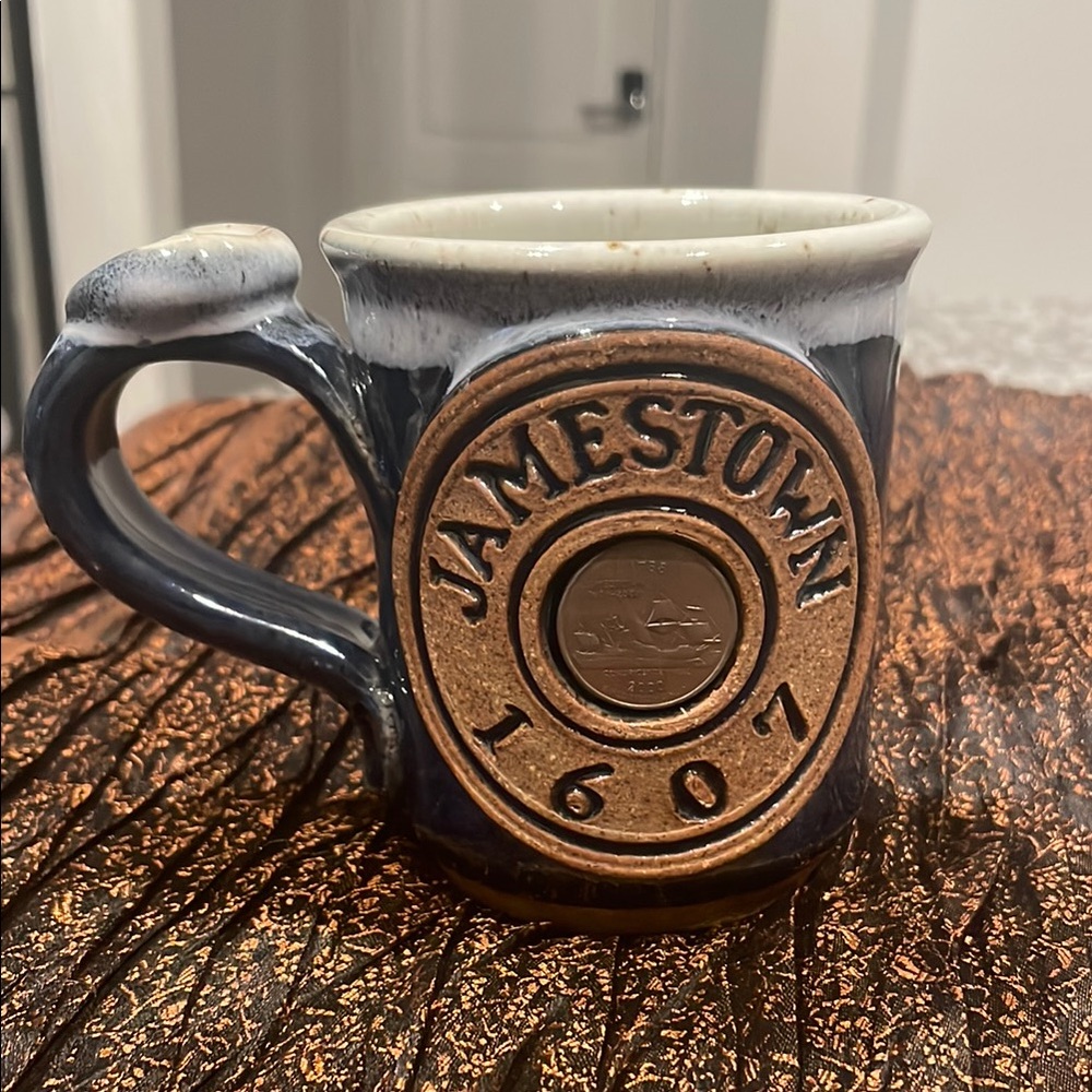 Jamestown 1607 stoneware drip glaze Mug dark blue/white 10oz mug History Fanatic